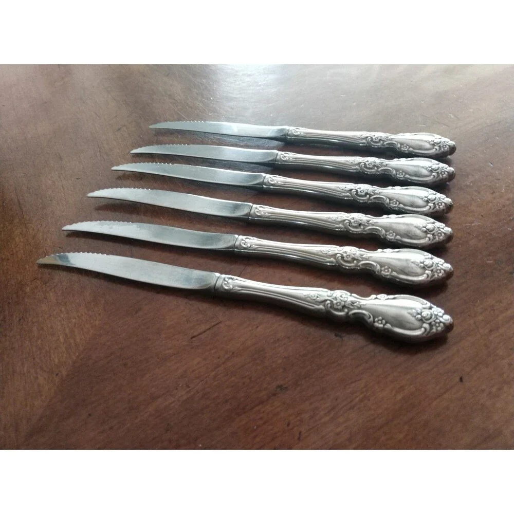 Lot of 6x Oneida Louisiana Serrated Steak Knives Stainless Flatware Knife 9.1